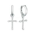 Серьги кресты из серебра с фианитами родированные