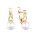 Серьги из золочёного серебра с культ. жемчугом и фианитами
