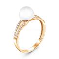 Кольцо из золочёного серебра с культ. жемчугом и фианитами