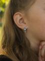 Серьги детские из серебра с эмалью и фианитами родированные - Кошки (подвижный хвостик)