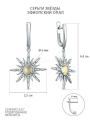 Серьги длинные Солнце из серебра с натуральным эфиопским опалом и фианитами родированные