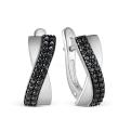 Серьги из серебра с чёрными фианитами родированные