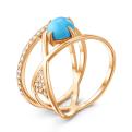 Кольцо из золочёного серебра с нат.бирюзой и фианитами