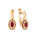 Серьги из золочёного серебра с нат.рубином и фианитами