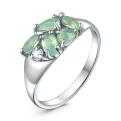 Кольцо из серебра с пл.кварцем цв.мятный и фианитами родированное