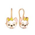 Серьги детские из золочёного серебра с эмалью и фианитами - Собачки