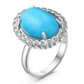 Кольцо из серебра с нат.бирюзой и пл.кварцем цв.параиба родированное
