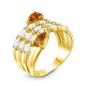 Кольцо из золочёного серебра с натуральным цитрином и фианитами