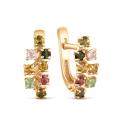 Серьги из золочёного серебра с нат.турмалином мульти