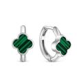 Серьги из серебра с искусственным малахитом родированные