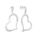 Серьги-пусеты Сердца из серебра с фианитами родированные