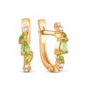 Серьги из золочёного серебра с нат.хризолитом, пл.кварцем цв.хризолит и фианитами