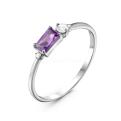 Кольцо из серебра с нат. аметистом и фианитами родированное