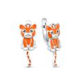 Серьги детские из серебра с эмалью и фианитами родированные - Тигрята