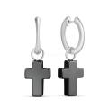 Серьги кресты из серебра с гематитом родированные (2 в 1) 