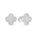 Серьги-пусеты  в форме клевер гвоздики  из серебра с фианитом родированные коллекция Clover time