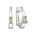 Серьги из серебра с нат. хризолитом и фианитами родированные