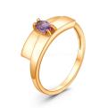Кольцо из золочёного серебра с нат. аметистом и фианитами