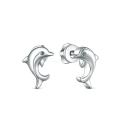 Серьги-пуссеты из серебра родированные - Дельфинчики