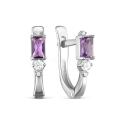 Серьги из серебра с нат амтистом и фианитами родированные
