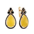 Серьги из золочёного серебра с нат.жёлтым агатом, нат.шпинелью и родированием