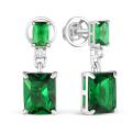 Серьги из серебра с пл. кварцем цв. изумруд и фианитами родированные