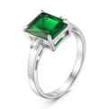 Кольцо из серебра с пл. кварцем цв. изумруд и фианитами родированное