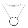Колье круг из серебра с чёрной шпинелью родированное