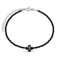 Браслет из серебра с гематитом и чёрной шпинелью родированный - Крест
