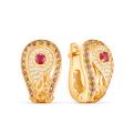 Серьги из золочёного серебра с нат. рубином, нат. турмалином мульти и фианитами