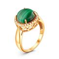 Кольцо из золочёного серебра с натуральным малахитом и фианитами