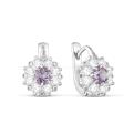Серьги из серебра с нат. аметист и фианитами родированные