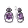 Серьги из серебра с аметистом и фианитами родированные