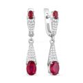 Серьги из серебра с рубином и фианитами родированные