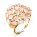 Кольцо из золочёного серебра с розовым агатом и фианитами