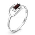 Кольцо из серебра с нат.гранатом родированное