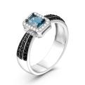 Кольцо из серебра с нат.лондон топазом, нат. шпинелью и фианитами родированное