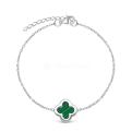 Браслет женский серебро в форме клевер с камнем малахит коллекция Clover Time
