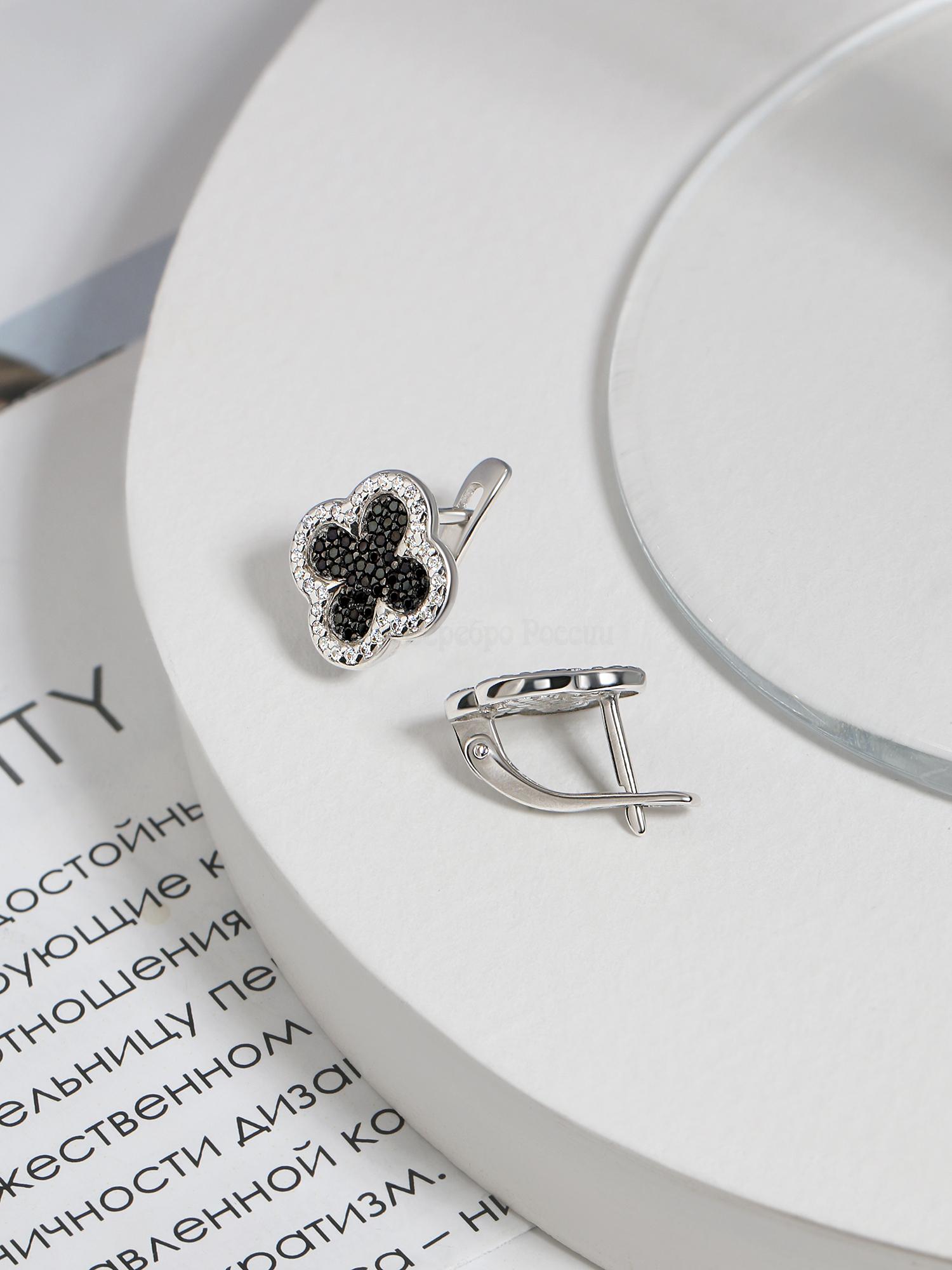 Серьги женские из серебра с натуральной шпинелью и фианитами родированные - Клевер