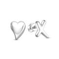 Серьги-пусеты женские из серебра родированные - Сердце, крестик