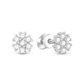 Серьги-пусеты Цветок из серебра с фианитами родированные