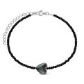Браслет из серебра с гематитом и чёрной шпинелью родированный - Сердце