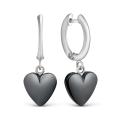 Серьги женские из серебра с чёрным гематитом родированные - Сердечки