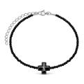 Браслет из серебра с гематитом и нат. чёрной шпинелью родированный - Крест