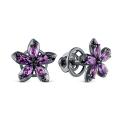Серьги-пусеты из серебра с натуральным аметистом и натуральной шпинелью родированные - Цветы
