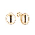 Серьги-пусеты Круг из золочёного серебра с чёрным фианитом-нано