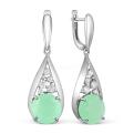 Серьги женские из серебра с крупными плавлеными кварцами цвета лунный зеленый и фианитами родированные