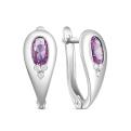 Серьги женские из серебра с синтетическим александритом и фианитами родированные