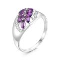 Кольцо женское из серебра с аметистом и фианитами родированное - Оливковая ветвь
