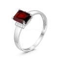 Кольцо из серебра с гранатом и фианитами родированное